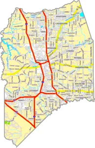 San Joaquin County California GIS Map showing county boundaries, cities, roads, and geographic features.