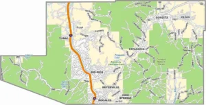 Santa Cruz County Arizona Map showing county boundaries, highways, towns, and geographic features.