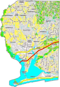 Santa Rosa County Florida GIS Map showing county boundaries, roads, cities, and coastal regions.