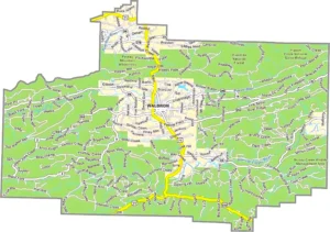 Scott County Arkansas GIS Map showing county boundaries, roads, cities, and geographic features.