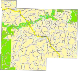 Searcy County Arkansas GIS Map showing county boundaries, roads, cities, and geographic features.