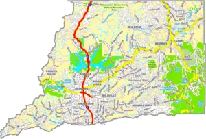 Shasta County California GIS Map showing county boundaries, cities, roads, and geographic features.