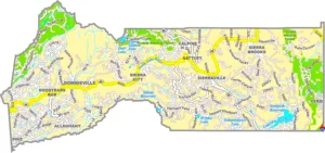 Sierra County California GIS Map showing county boundaries, cities, roads, and geographic features.
