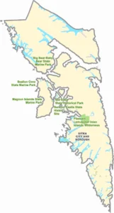 Sitka City and Borough Alaska Borough Map Showing Boundaries
