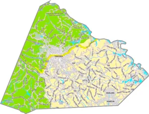 Stephens County Georgia GIS Map showing county boundaries, major roads, cities, highways, rivers, and geographic features.