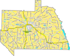 Sumter County Georgia GIS Map showing county boundaries, major roads, cities, highways, rivers, and geographic features.