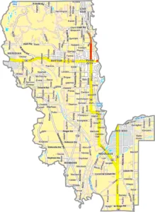 Sutter County California GIS Map showing county boundaries, cities, roads, and geographic features.