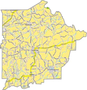 Talbot County Georgia GIS Map showing county boundaries, major roads, cities, highways, rivers, and geographic features.