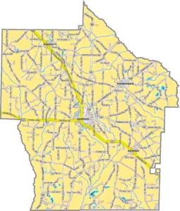 Terrell County Georgia GIS Map showing county boundaries, major roads, cities, highways, rivers, and geographic features.