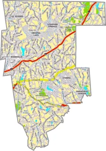 Tolland County GIS Map showing county boundaries, cities, roads, and geographic features.