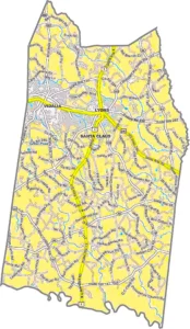 Toombs County Georgia GIS Map showing county boundaries, major roads, cities, highways, rivers, and geographic features.