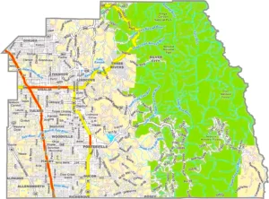 Tulare County California GIS Map showing county boundaries, cities, roads, and geographic features.