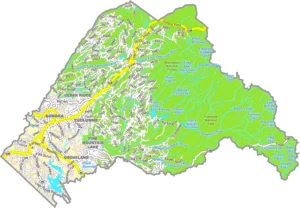 Tuolumne County California GIS Map showing county boundaries, cities, roads, and geographic features.
