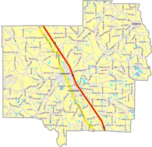 Turner County Georgia GIS Map showing county boundaries, major roads, cities, highways, rivers, and geographic features.