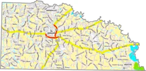 Union County Arkansas GIS Map showing county boundaries, roads, cities, and geographic features.