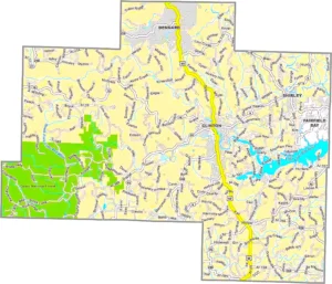 Van Buren County Arkansas GIS Map showing county boundaries, roads, cities, and geographic features.