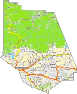 Ventura County California GIS Map showing county boundaries, cities, roads, and geographic features