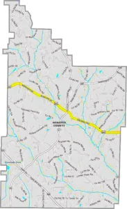 Webster County Georgia GIS Map showing county boundaries, major roads, cities, highways, rivers, and geographic features.