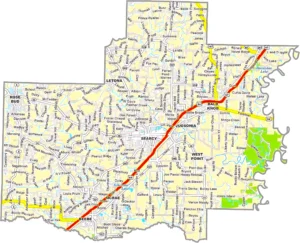 White County Arkansas GIS Map showing county boundaries, roads, cities, and geographic features.