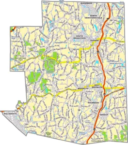 Windham County GIS Map showing county boundaries, cities, roads, and geographic features.