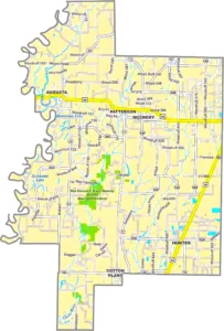 Woodruff County Arkansas GIS Map showing county boundaries, roads, cities, and geographic features.