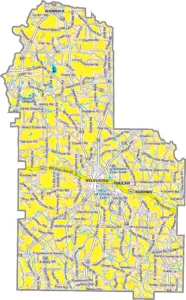 Worth County Georgia GIS Map showing county boundaries, major roads, cities, highways, rivers, and geographic features.