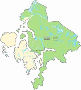 Wrangell City and Borough Alaska Borough Map Showing Boundaries