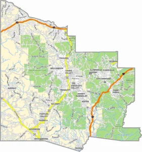 Yavapai County Arizona Map displaying county boundaries, roads, cities, and terrain features.